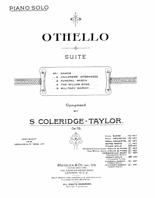 First page of Othello, Incidental Music