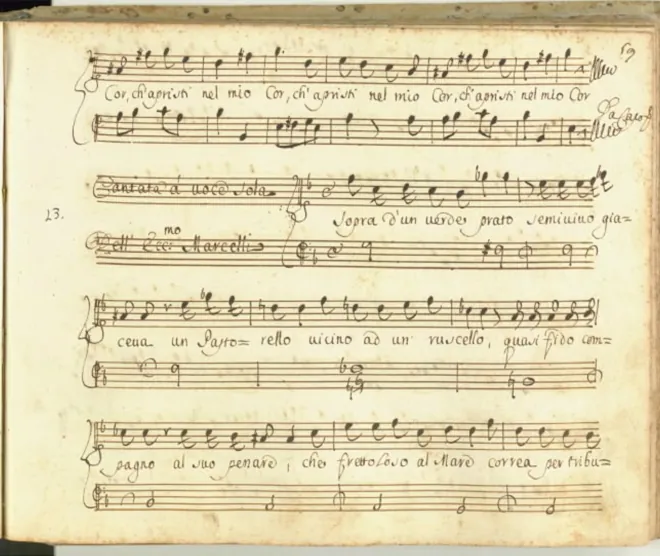 First page of ''Sopra d'un verde prato''