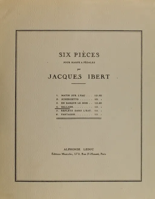 First page of Ballade for harp à pédales