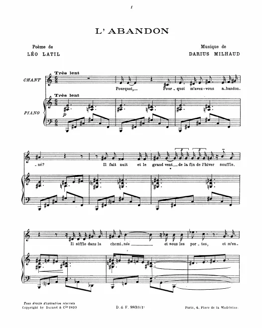 First page of 4 Poèmes de Léo Latil, Op.20