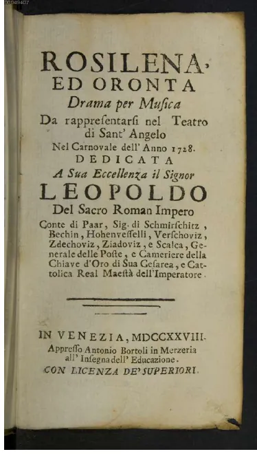 First page of Rosilena ed Oronta
