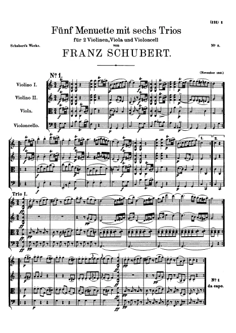 First page of 5 Minuets with 6 Trios and 5 German Dances with 7 Trios and Coda