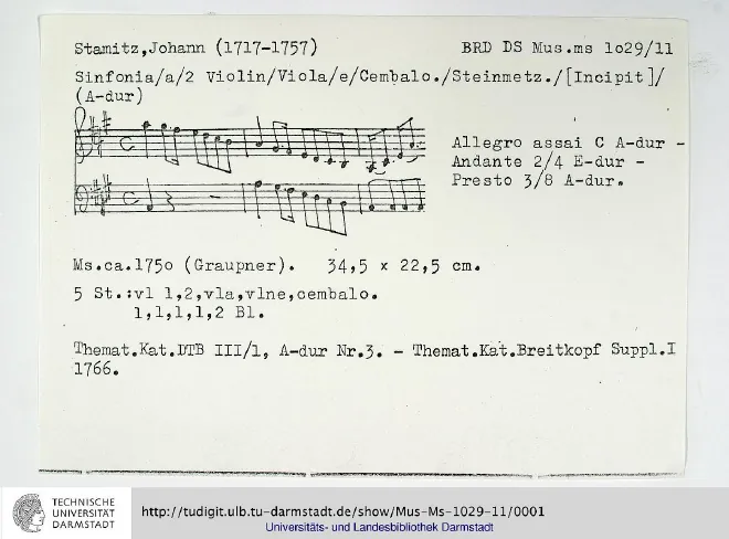 First page of Sinfonia in A major