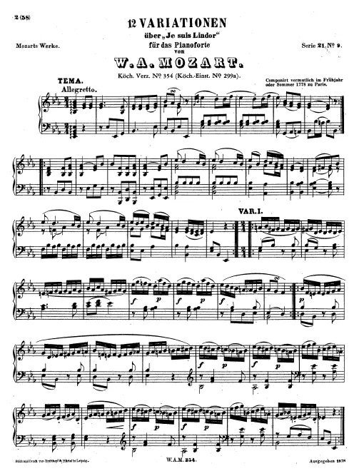 First page of 12 Variations on "Je suis Lindor"