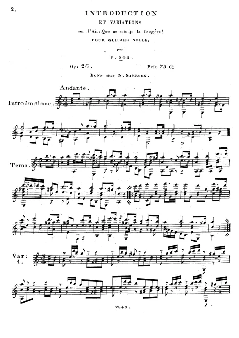 First page of Introduction and Variations on Que ne suis-je la fougère!