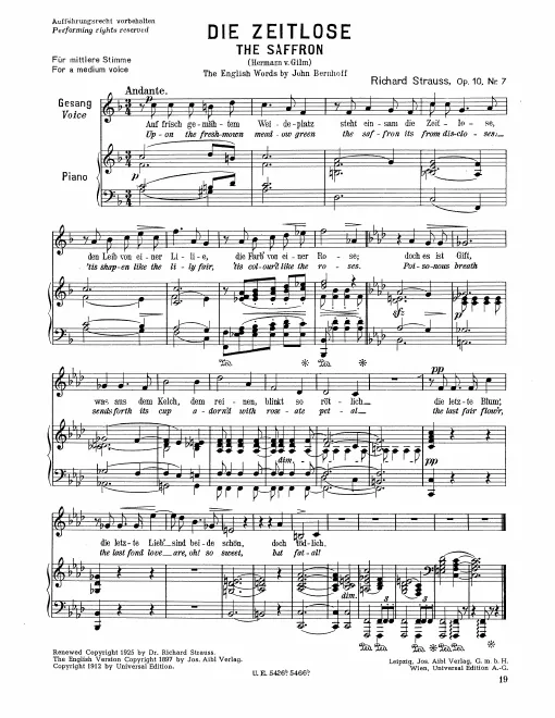 Complete Score (medium voice, transposed to )