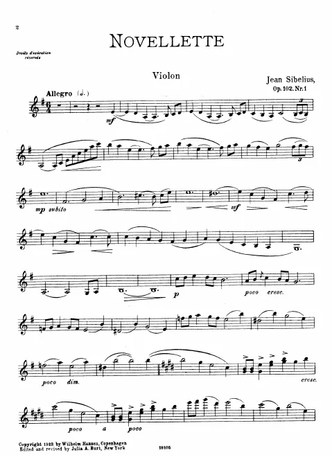 First page of Novellette for Violin and Piano
