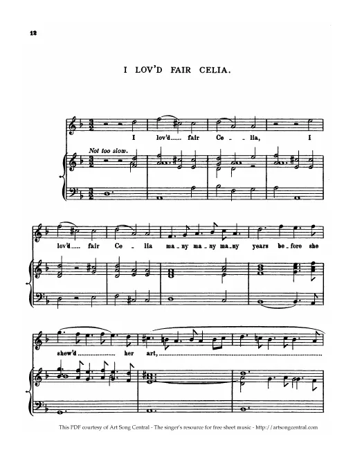 First page of I Lov'd Fair Celia