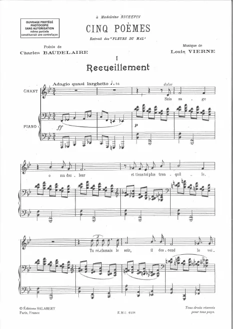 First page of Cinq Poèmes de Charles Baudelaire