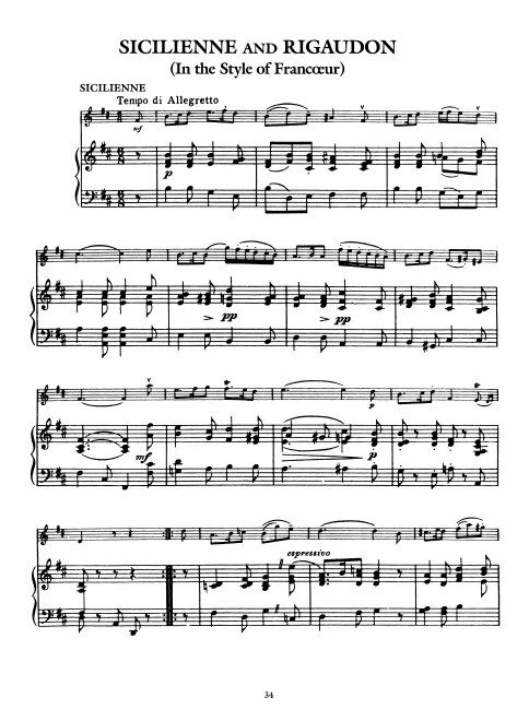 First page of Sicilienne and Rigaudon in the Style of Francoeur