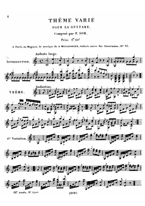 First page of Thême varié pour la guitare