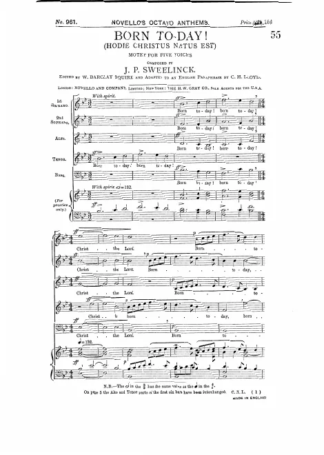 First page of Hodie Christus natus est