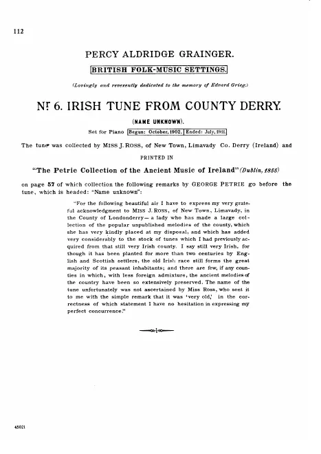 First page of Irish Tune from County Derry