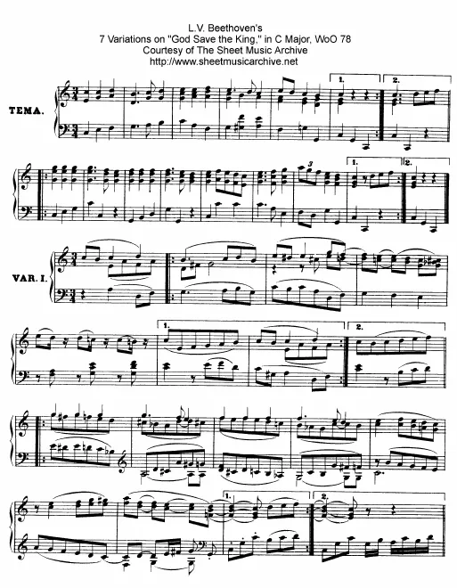 First page of Variations on 'God Save the King'